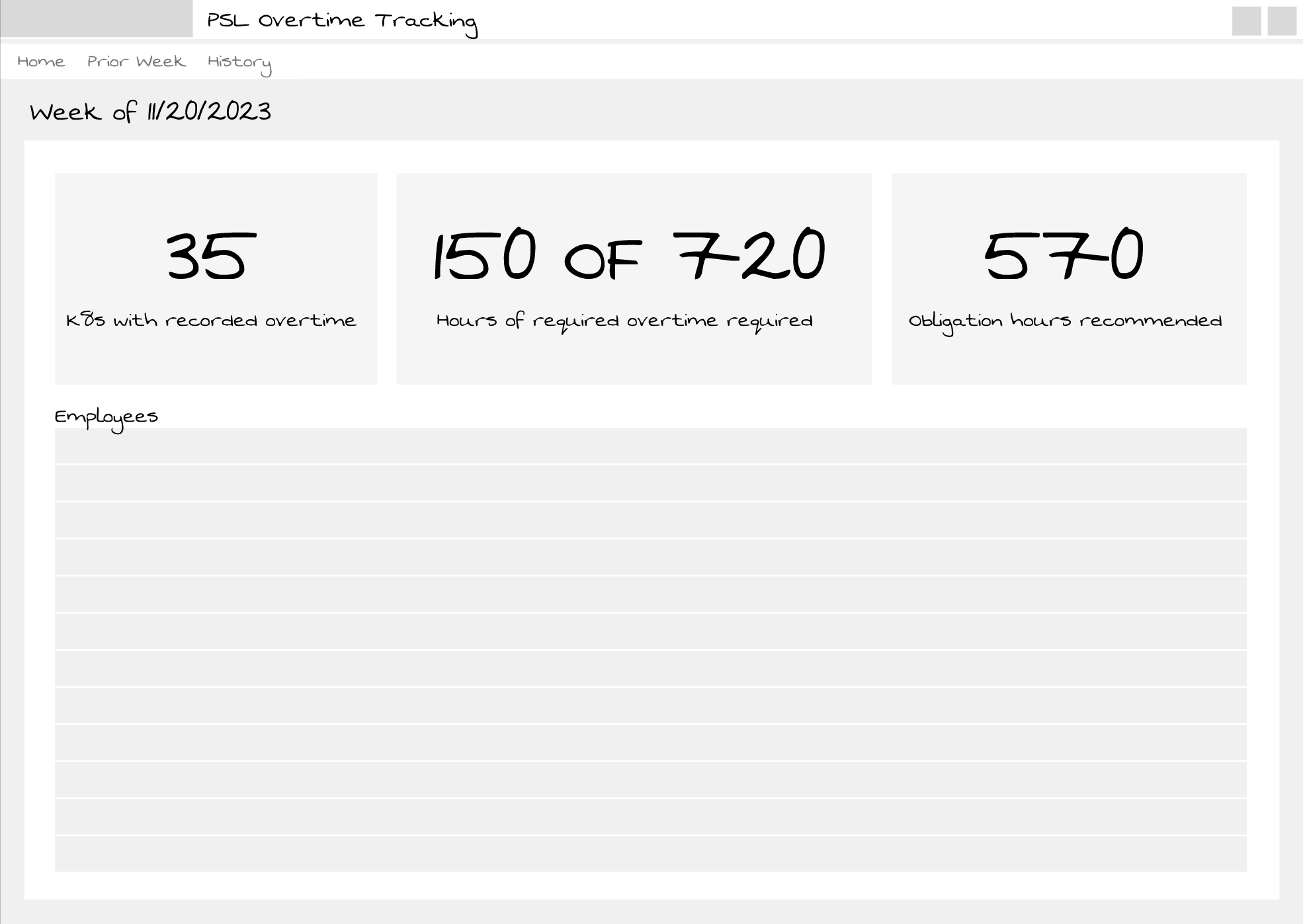 digital wireframe overtime tracking home page