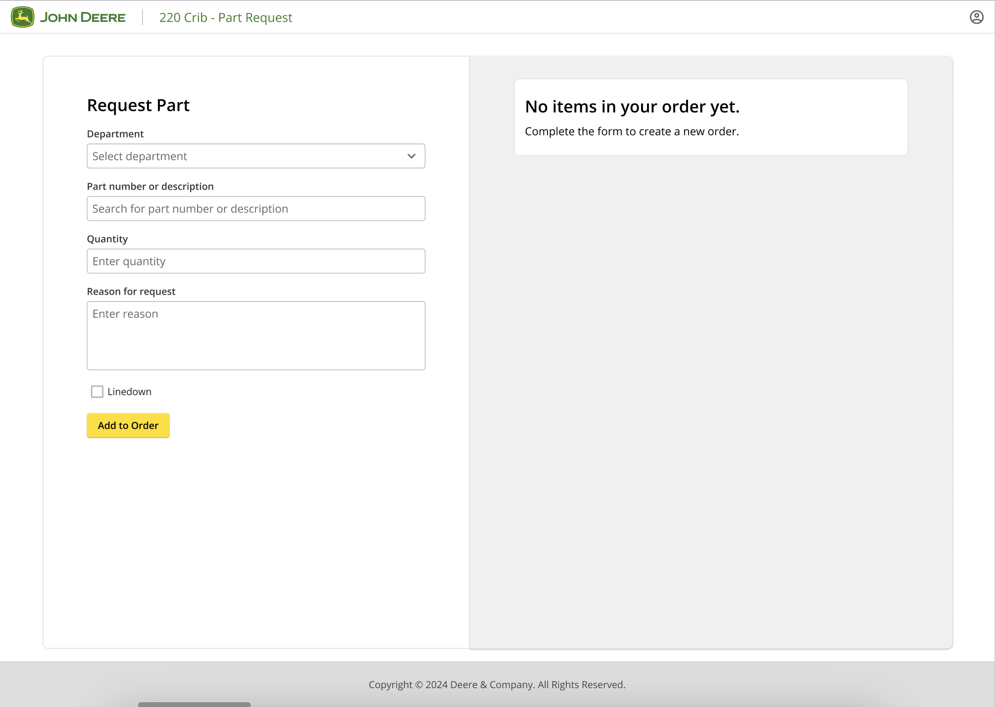 220 supply crib part request cart order